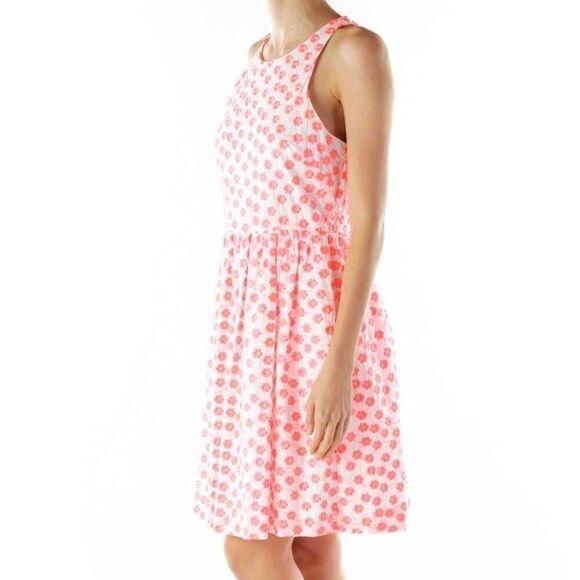 J. Crew White Hot Pink Embroidered Floral Fit and Flare Cotton Dress Size 2 - Picture 1 of 11